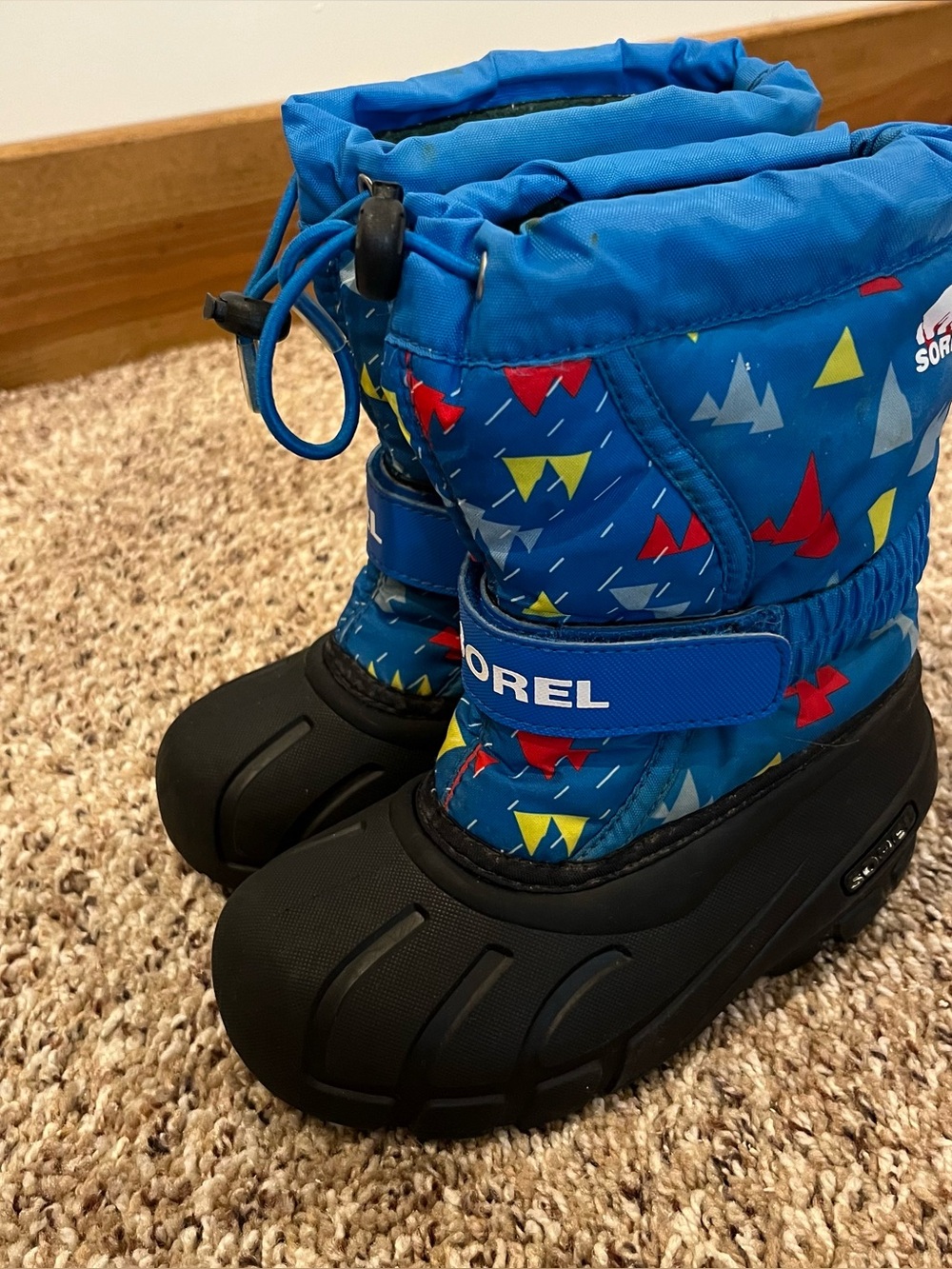 SOREL Unisex Kids Snow Boots Blue Black Drawstring Rubber Youth Size 11